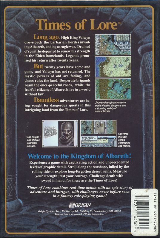 Back Cover for Times of Lore (Commodore 64)