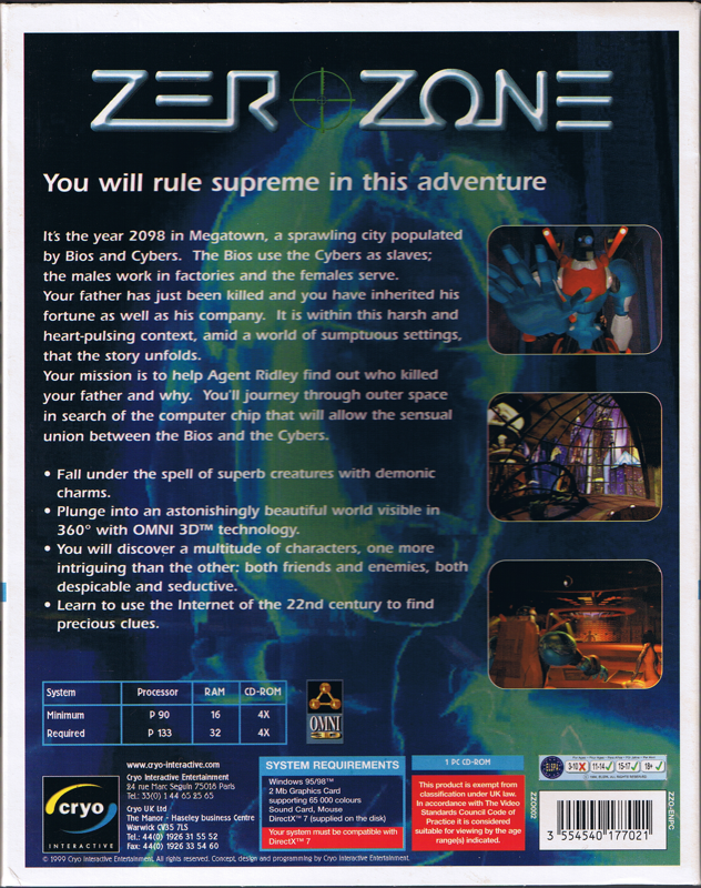 Back Cover for Zero Zone (Windows) (CryoCollection release)