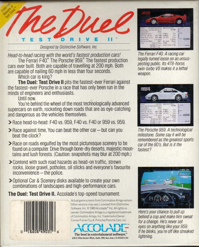 Back Cover for The Duel: Test Drive II (Amiga)