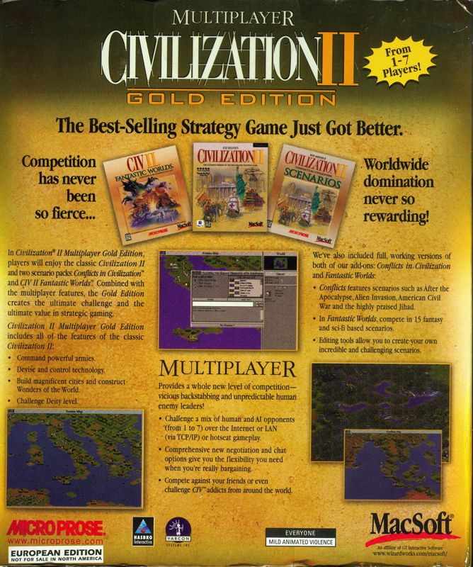 Back Cover for Civilization II: Multiplayer Gold Edition (Macintosh)