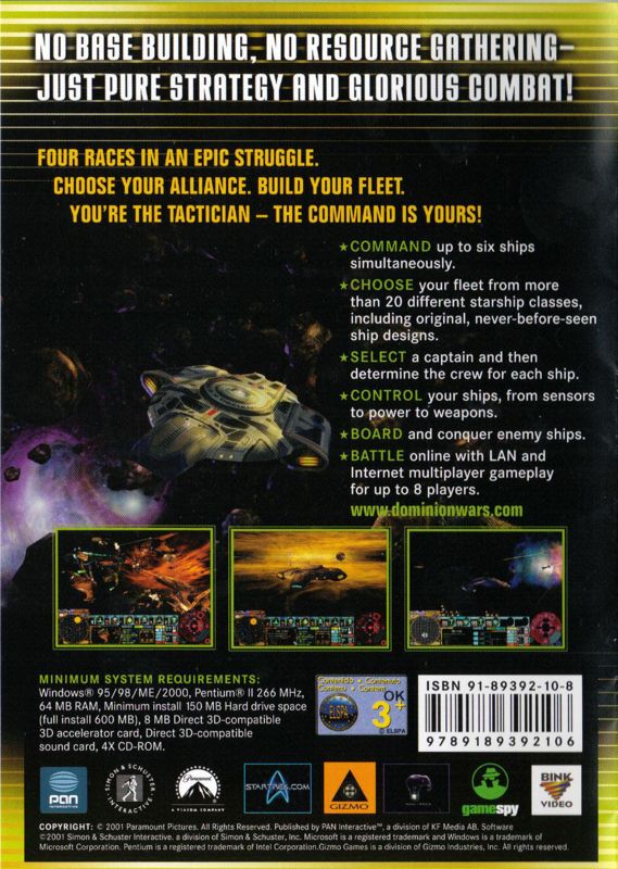 Back Cover for Star Trek: Deep Space Nine - Dominion Wars (Windows)
