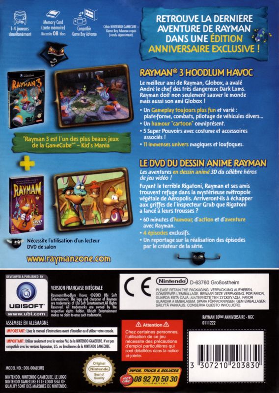 Back Cover for Rayman: 10th Anniversary (GameCube): Outer Sleeve