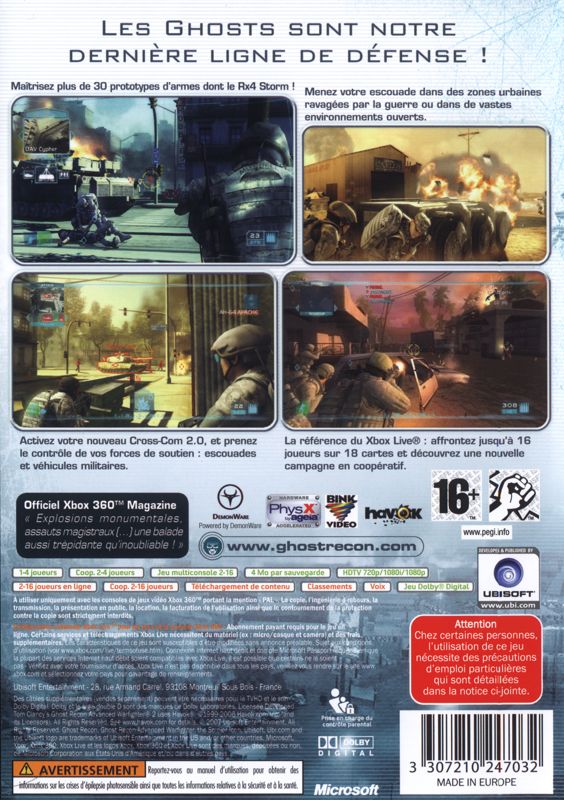 Back Cover for Tom Clancy's Ghost Recon: Advanced Warfighter 2 (Xbox 360)
