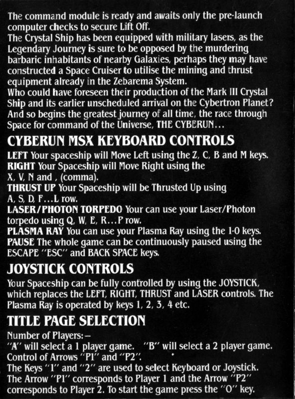 Inside Cover for Cyberun (MSX)