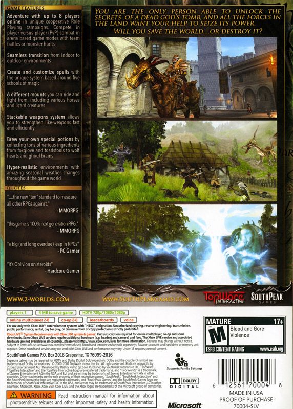 Back Cover for Two Worlds (Xbox 360)