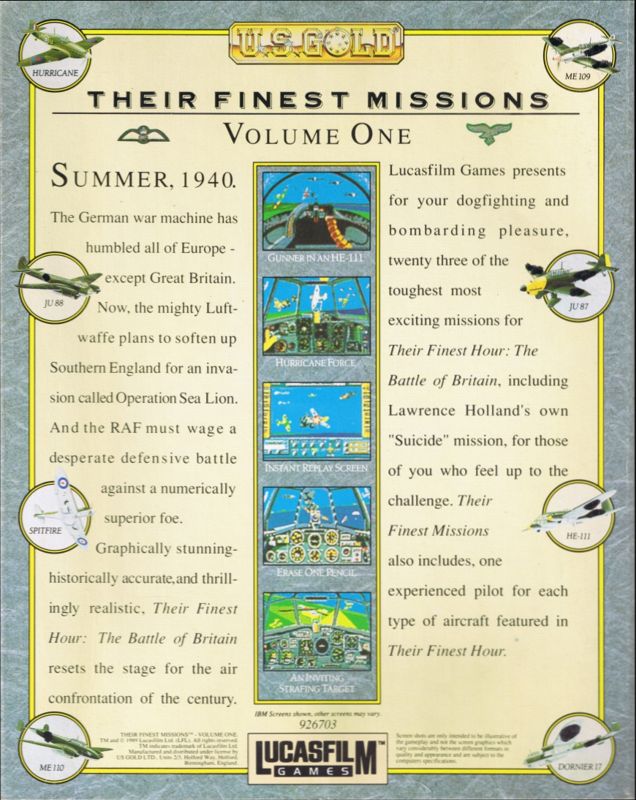 Back Cover for Their Finest Missions: Volume One (Amiga)