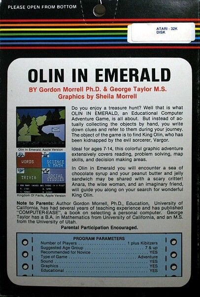 Back Cover for Olin in Emerald: Kingdom of Myrrh (Atari 8-bit)