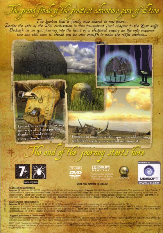 Other for Myst V: End of Ages (Limited Edition) (Macintosh and Windows) (Book-like box): Keep Case - Back