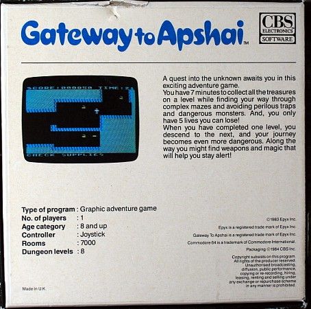 Back Cover for Gateway to Apshai (Commodore 64) (CBS Electronics release)