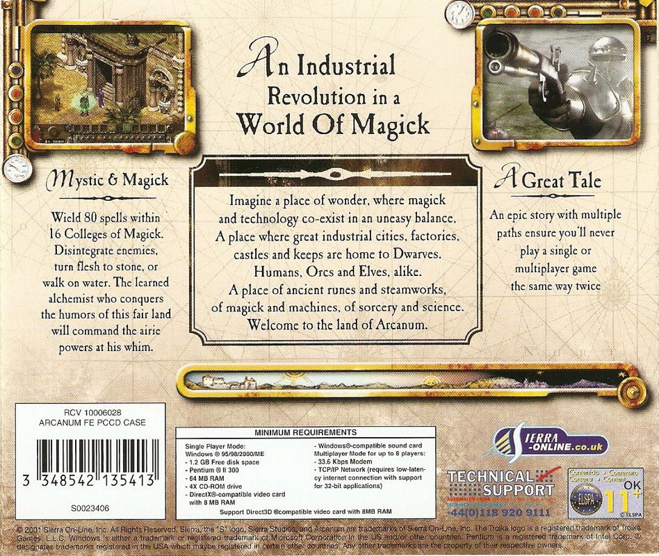 Other for Arcanum: Of Steamworks & Magick Obscura (Windows): Jewel Case - Back