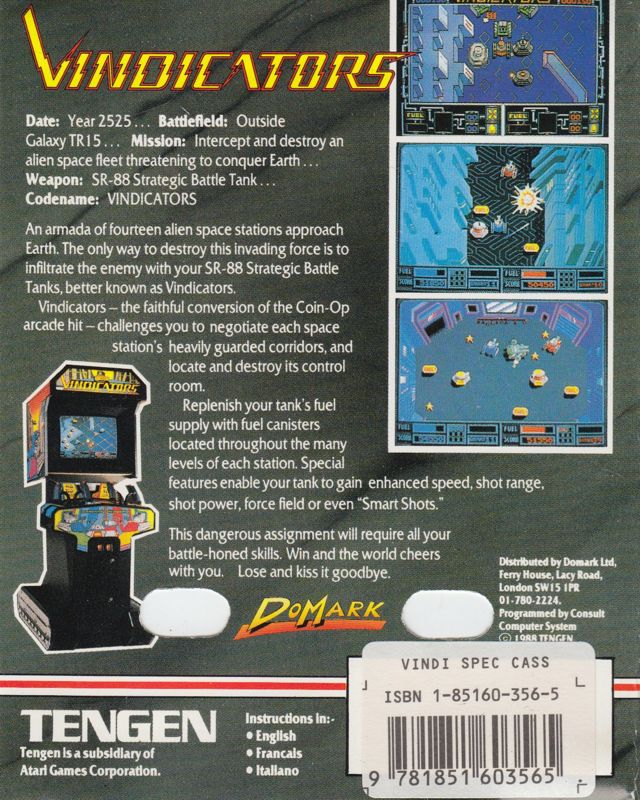 Back Cover for Vindicators (ZX Spectrum)