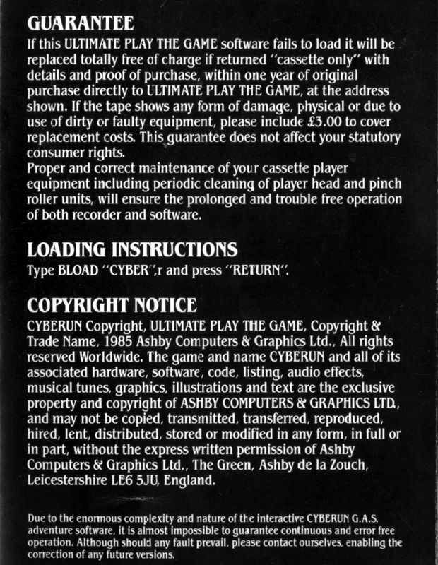 Inside Cover for Cyberun (MSX)