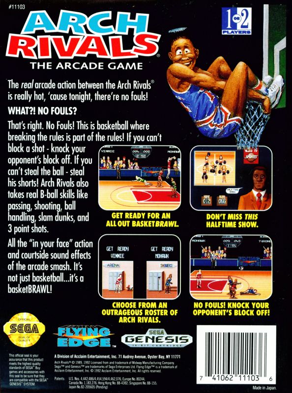 Back Cover for Arch Rivals (Genesis)
