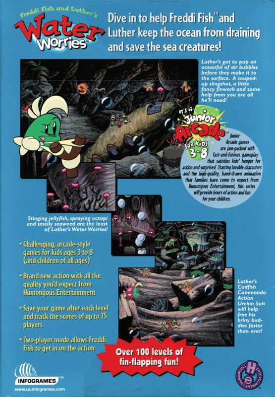 Back Cover for Freddi Fish and Luther's Water Worries (Macintosh and Windows and Windows 3.x) (Infogrames re-release)