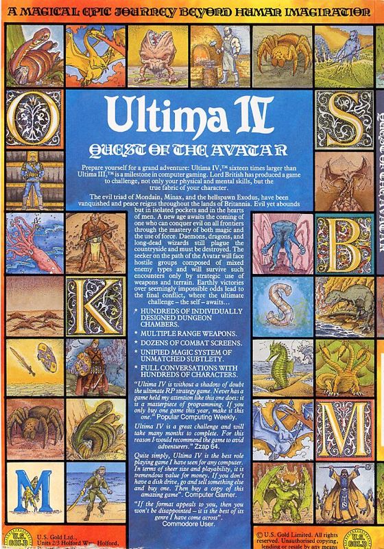 Back Cover for Ultima IV: Quest of the Avatar (Commodore 64)