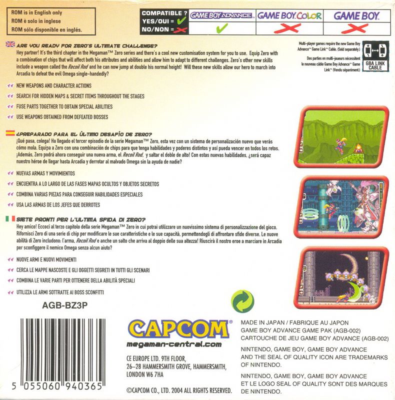 Back Cover for Mega Man Zero 3 (Game Boy Advance)