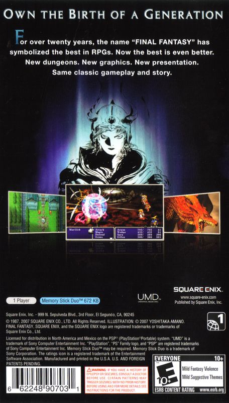 Back Cover for Final Fantasy (PSP)