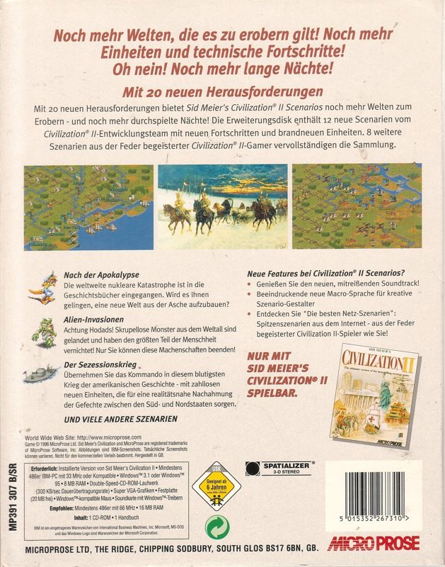 Back Cover for Sid Meier's Civilization II Scenarios: Conflicts in Civilization (Windows 3.x)