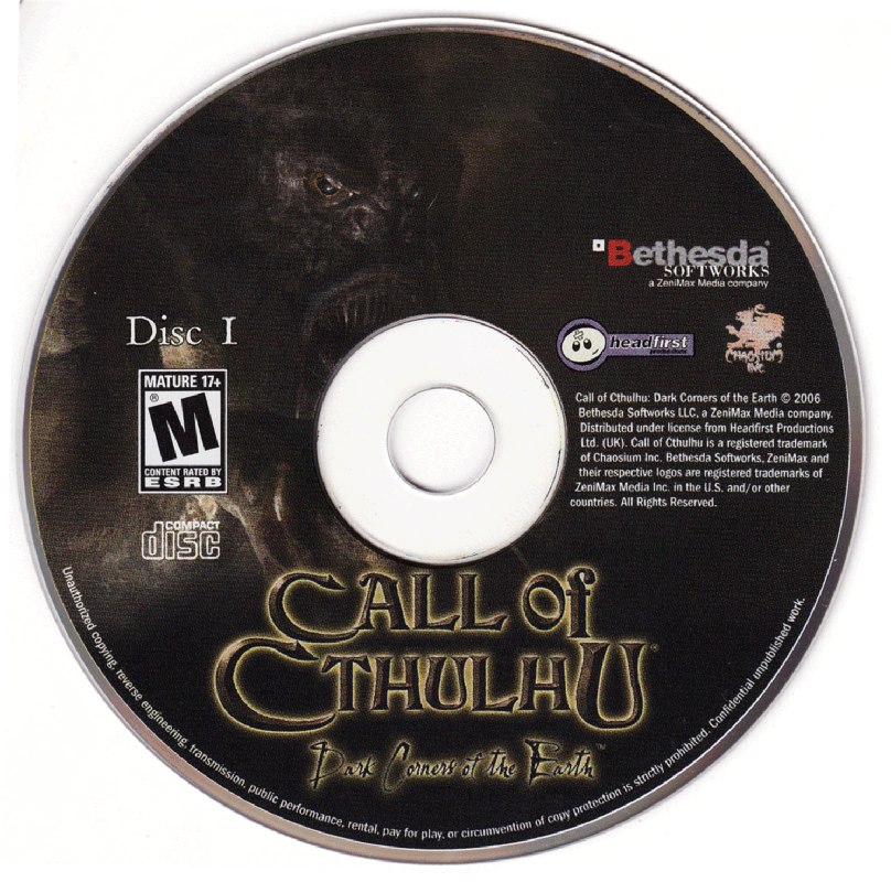 Media for Call of Cthulhu: Dark Corners of the Earth (Windows): Disc 1