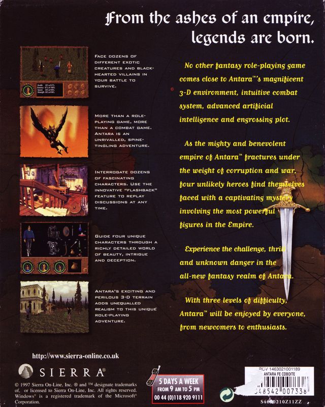 Back Cover for Betrayal in Antara (Windows and Windows 16-bit)