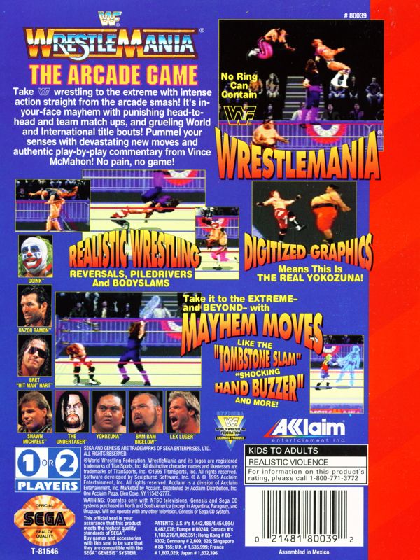 Back Cover for WWF WrestleMania (Genesis)