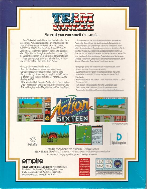 Back Cover for Team Yankee (DOS) (Action Sixteen 3.5" Disk release)