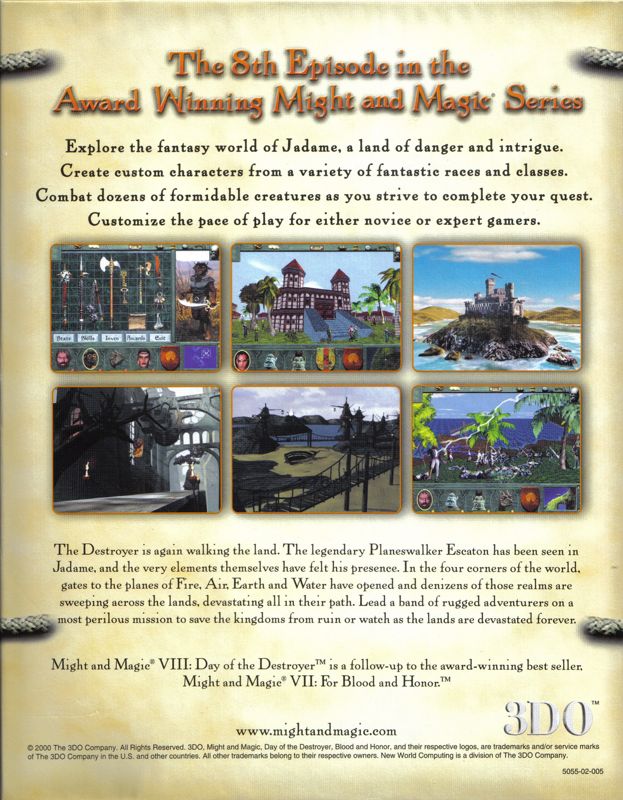 Back Cover for Might and Magic VIII: Day of the Destroyer (Windows)