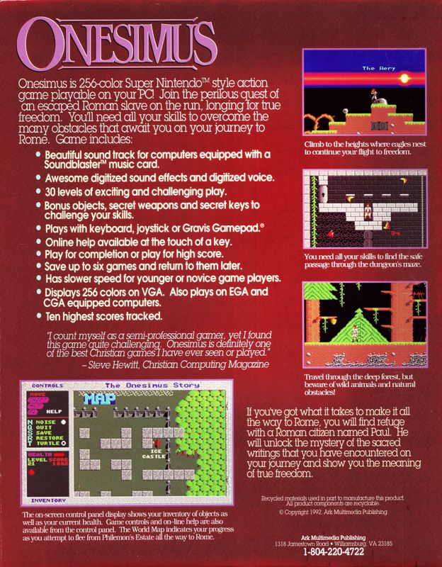 Back Cover for Onesimus: A Quest for Freedom (DOS)