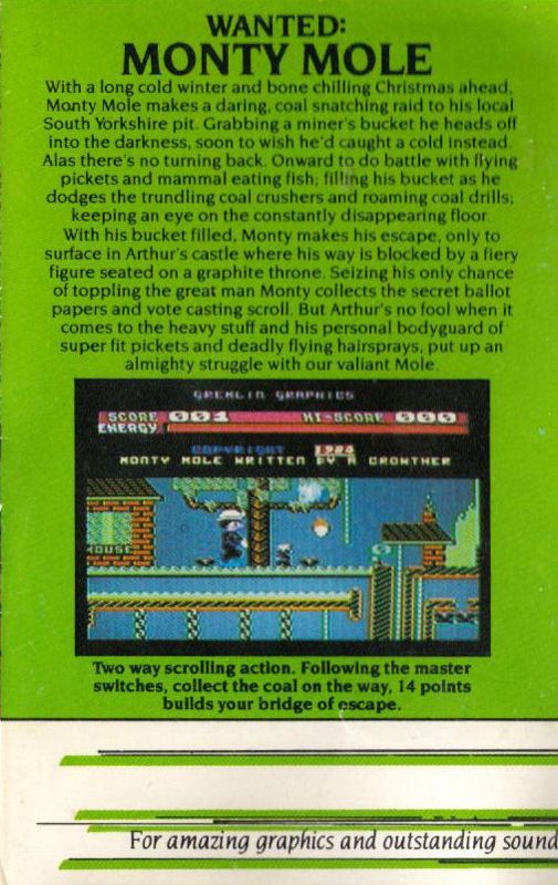 Inside Cover for Wanted! Monty Mole (Commodore 64)