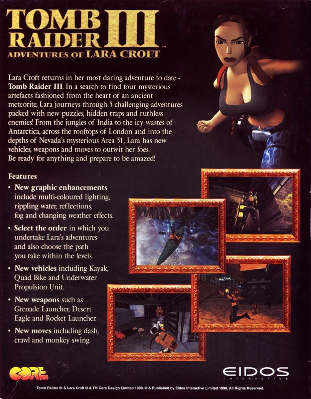 Back Cover for Tomb Raider III: Adventures of Lara Croft (Windows)