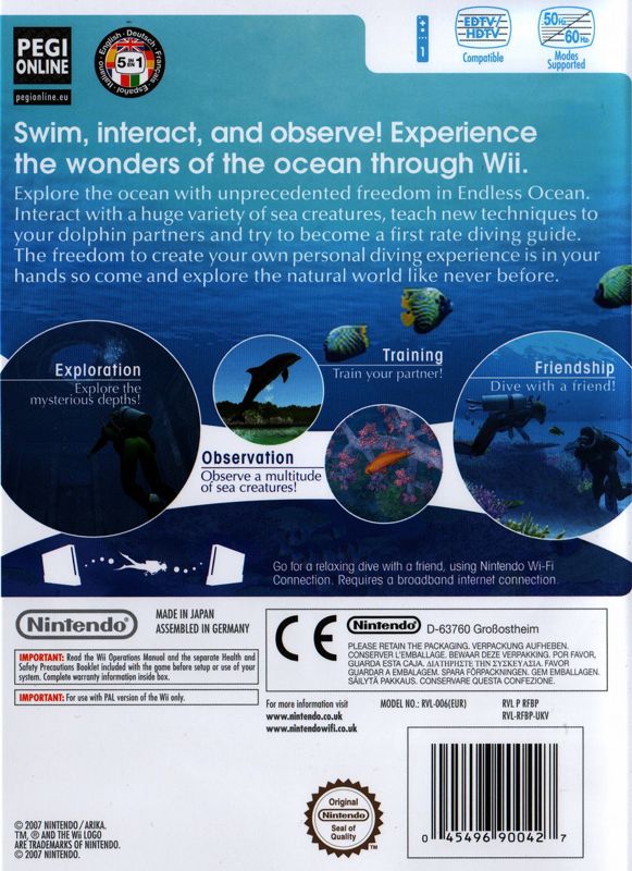 Back Cover for Endless Ocean (Wii)