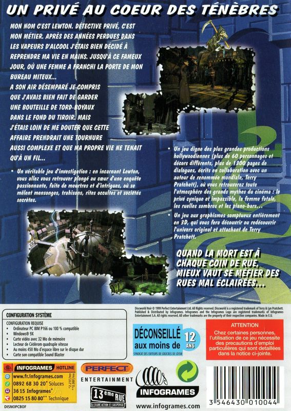 Back Cover for Discworld Noir (Windows) (Best of Infogrames release)