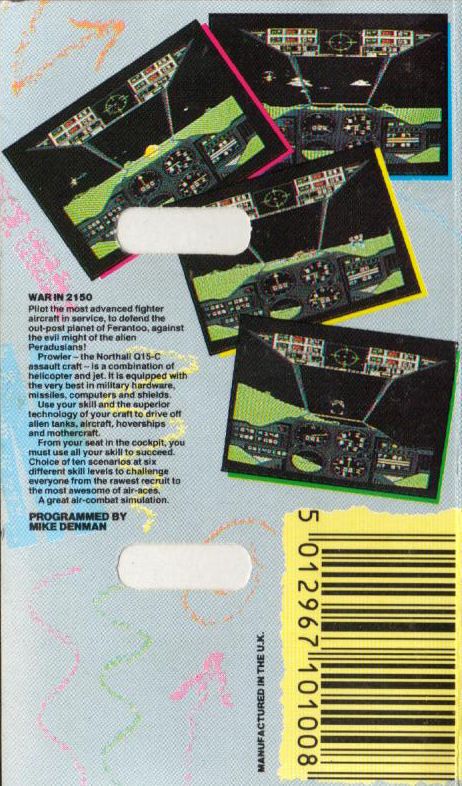 Back Cover for Prowler (Commodore 64)