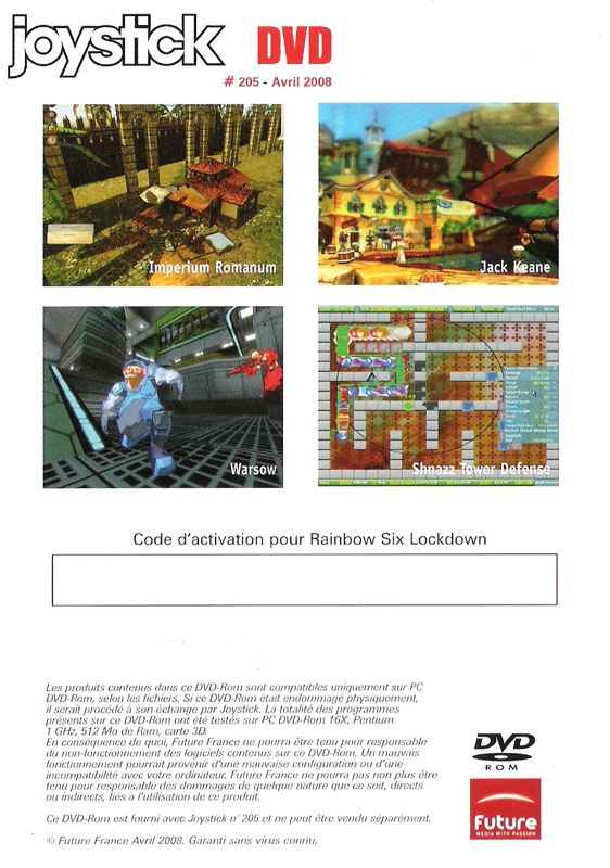 Back Cover for Tom Clancy's Rainbow Six: Lockdown (Windows) (Joystick n°205 covermount - 04/2008 - DVD)