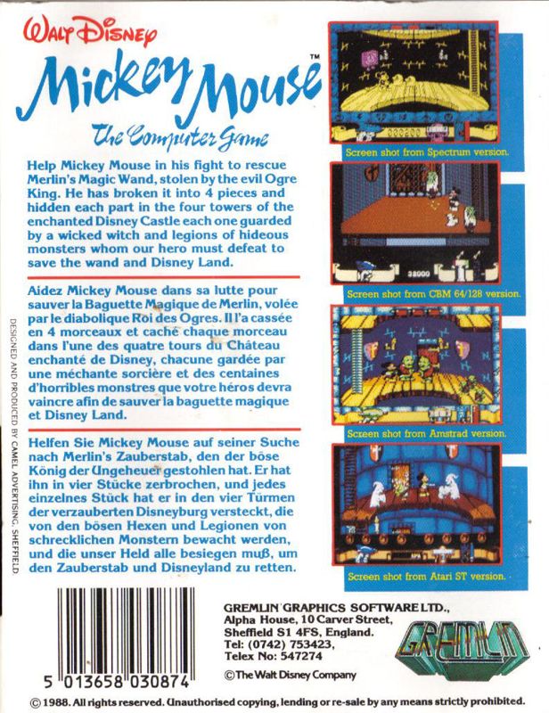 Back Cover for Mickey Mouse: The Computer Game (Commodore 64)