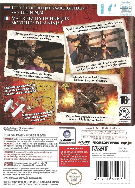 Back Cover for Tenchu: Shadow Assassins (Wii)