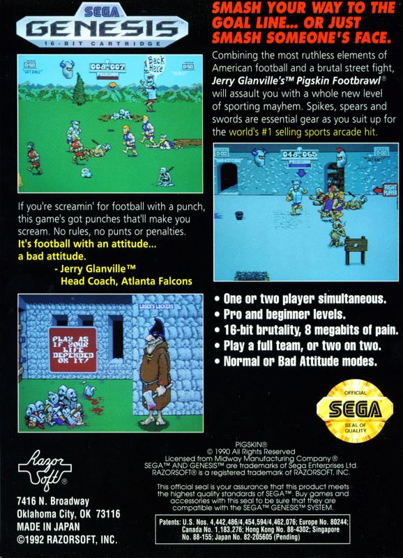 Back Cover for Pigskin 621 AD (Genesis)