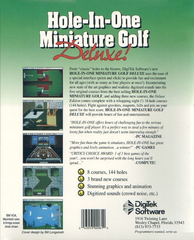 Back Cover for Hole-In-One Miniature Golf Deluxe! (DOS)