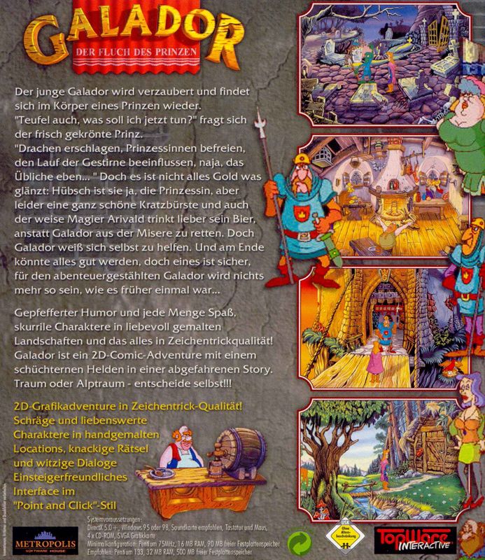 Back Cover for Galador: The Prince and the Coward (Windows)