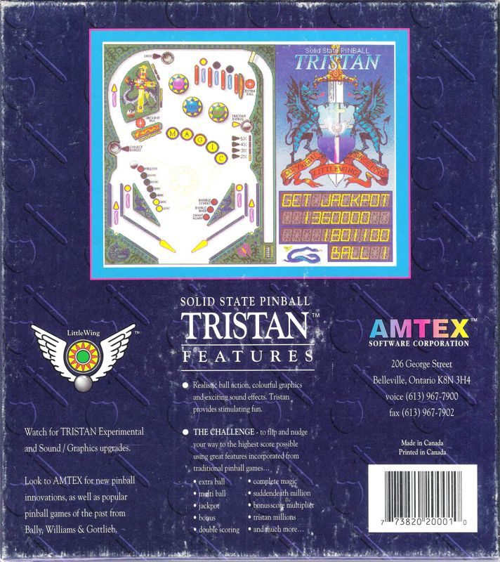 Back Cover for Solid State Pinball: Tristan (DOS) (Dual media release)