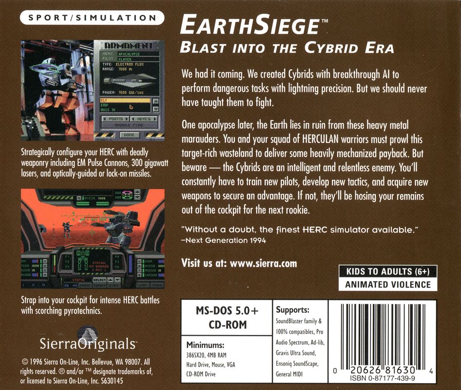 Back Cover for Metaltech: EarthSiege (DOS) (Jewel Case)