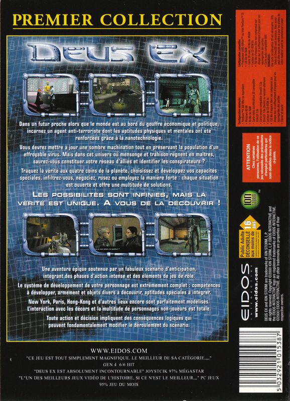 Back Cover for Deus Ex (Windows) (Eidos Premier Collection release)