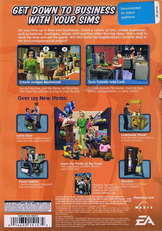 Back Cover for The Sims 2: Open for Business (Windows)