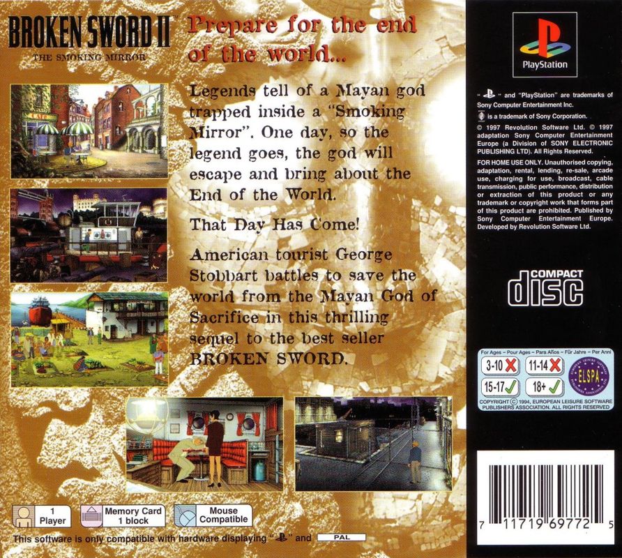 Back Cover for Broken Sword: The Smoking Mirror (PlayStation)