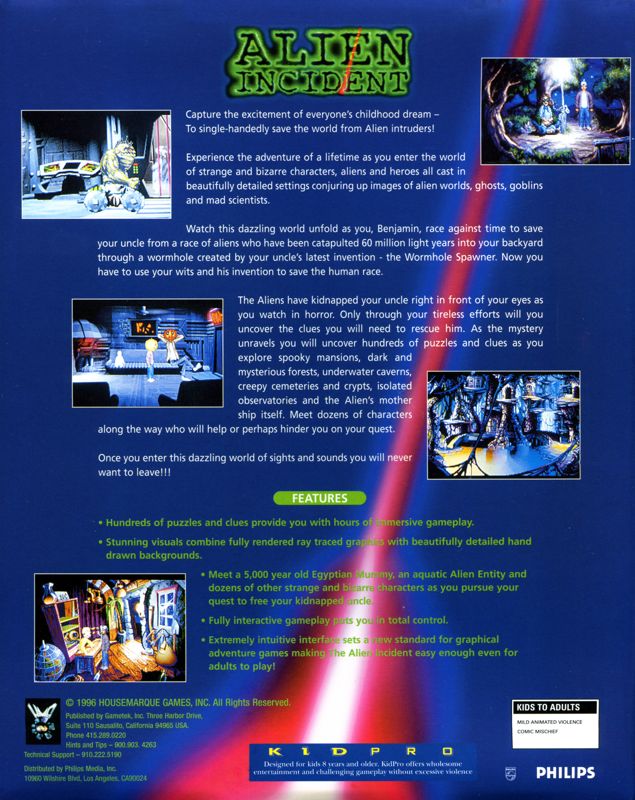 Back Cover for Alien Incident (DOS)