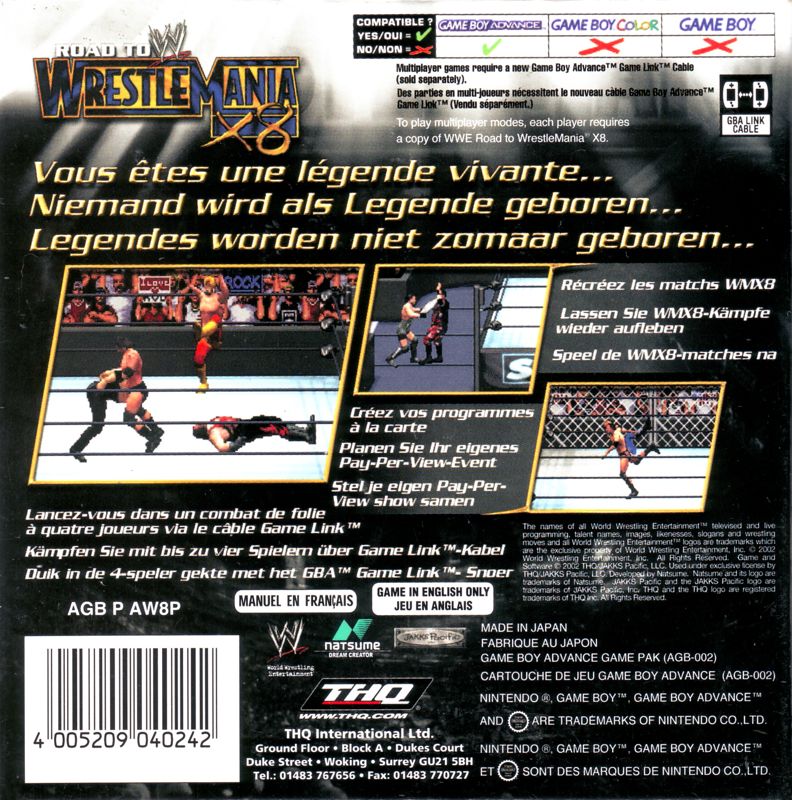 Back Cover for WWE Road to Wrestlemania X8 (Game Boy Advance)