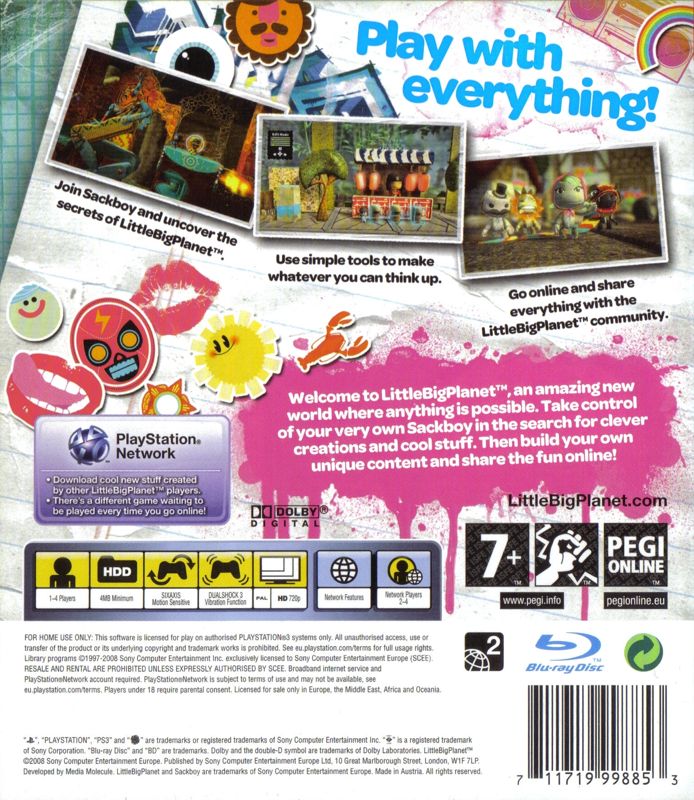 Back Cover for LittleBigPlanet (PlayStation 3)