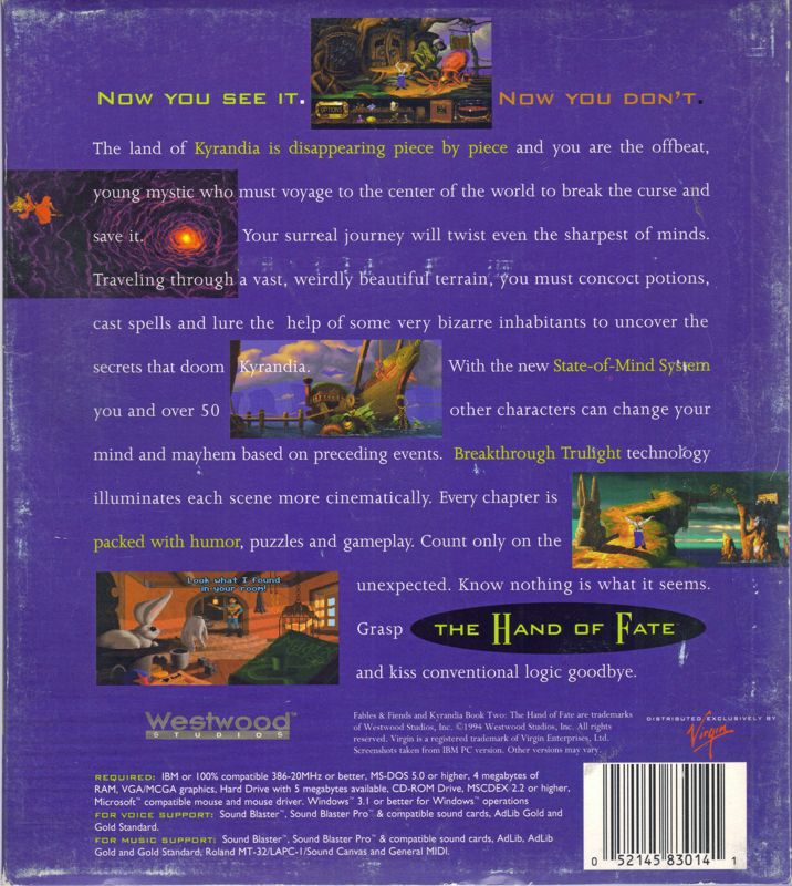 Back Cover for Fables & Fiends: Hand of Fate (DOS) (CD-ROM version)