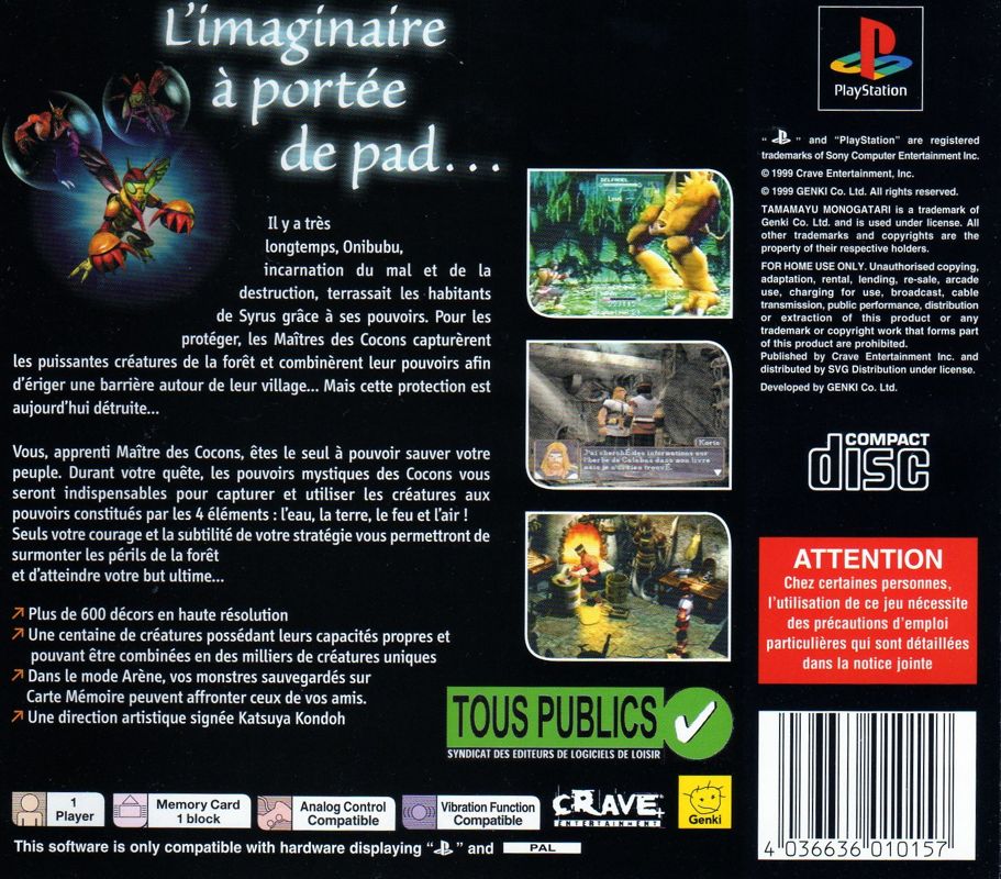 Back Cover for Jade Cocoon: Story of the Tamamayu (PlayStation)