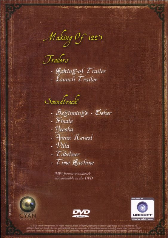 Other for Myst V: End of Ages (Limited Edition) (Macintosh and Windows) (Book-like box): Keep Case (Bonus DVD) - Back